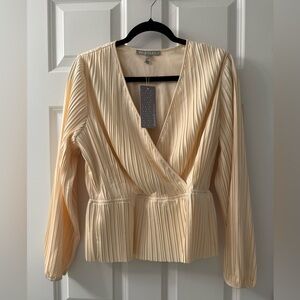 NWT Daniel Rainn Cream Pleated Wrap Front Blouse
